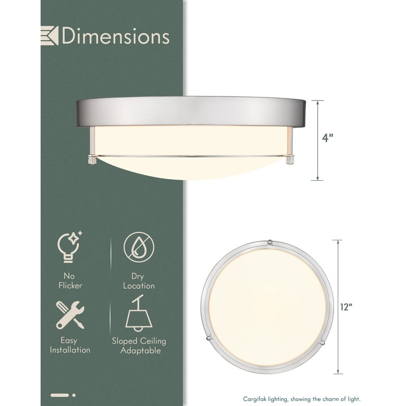 Cargifak Close to Ceiling Light Fixtures, Bushed Nickel Farmhouse Ceiling