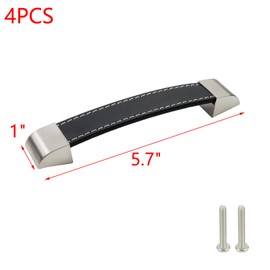 MTMTOOL 5" Black Leather Coated Cabinet Knobs Handles Trunk Leather Handles Drawer Handle Pack of 4