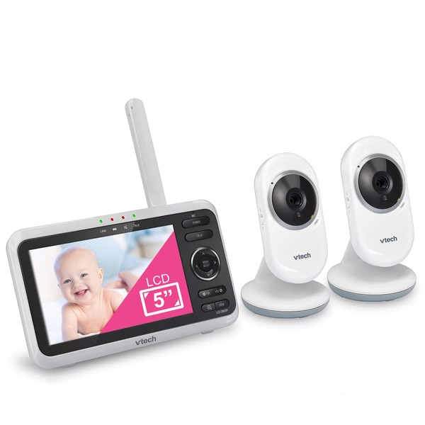 VTech [Newly Upgraded] VM350-2 Video Monitor with Battery supports 12-hr Video-mode,21-hr Audio-mode,5' Screen,2 Cameras,1000ft Long Range,Bright Night Vision,2-WayTalk,Auto-onScreen,Lullabies