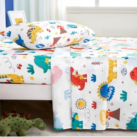 Joiedomi Kids Twin Sheet Set Dinosaur - 3 Piece Soft Microfiber Bed Sheets - Deep Pocket Wrinkle Free - Cozy Toddler Bedding Set - Fade Resistant Breathable for Boys Girls Teens