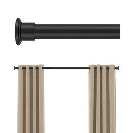 Tension Curtain Rod by EZFurni,42-123 Inches,Heavy Duty Tension Rods for Windows,No Drilling Adjustable Curtain Rod for Patio,Hold Up Blackout Curtains and Non Slip,Black