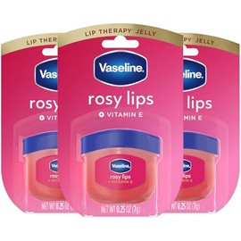 Vaseline Lip Therapy Rosy Lips paquete de 3 – Bálsamo labial hidratante para labios muy secos en mini frascos, 0.25 onzas