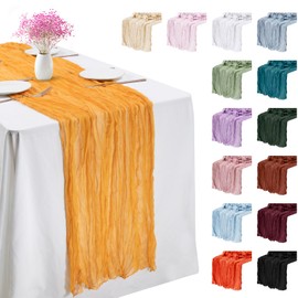 LEREATI Mustard Yellow Cheesecloth Table Runner 90cm x 300cm Chiffon Table Runner Gauze Fabric Sheer Cheese Cloth Table Runner for Dresser Birthday Wedding Dining Room Summer Boho Decoration