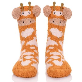 Fuzzy Socks For Women Slipper Socks Fluffy Winter Warm Soft Cozy Plush Cute Animal Sleeping Christmas Socks (Giraffe, One Size)