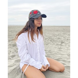 Handmade Peru Ayacucho Embroidered Floral Sun Hat Cap for Women's (Black)