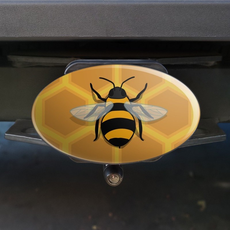 Graphics and More Bee on Honeycomb Oval Tow Trailer Hitch