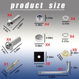KAQISI Anti Theft License Plate Screws Kits- Rustproof Stainless Steel Car Tag Plate Mounting Hardware, M6 Tamper Proof Screws, Fastener Nut, Caps Cover for Front Rear Frame Holder Mounting (Silver)