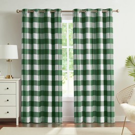 Melodieux Buffalo Check Plaid Blackout Curtains 63 Inch Length for Bedroom, Living Room Thermal Insulated Room Darkening Grommet Drapes, Green, 50 x 63 Inch, 2 Panels