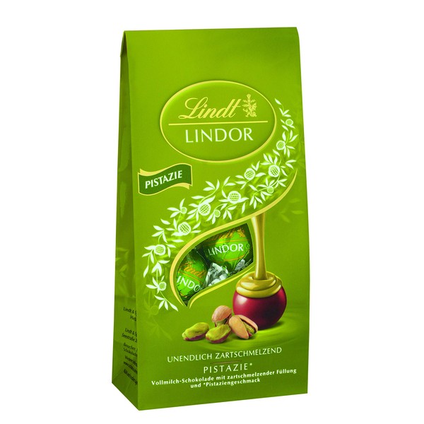 Lindt Lindor Pistachio Chocolate, 137 g Bag, Approx. 10 Balls of Milk Chocolate with Soft Melting Pistachio Filling