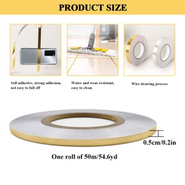Floor Tiles Gold Foil Lines Metalized Mirror Tape, Self-Adhesive Tile Seam Sticker, Waterproof Gap Sealing Foil Decor Tape for Wall, Cabinet, Kitchen (0.2in x 164Ft, Gold)