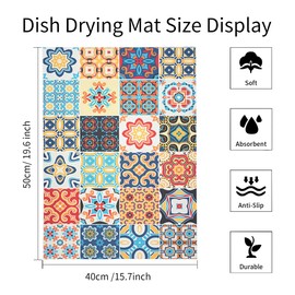 SITAKEGS Dish Drying Mat, 2 Pieces, Absorbent Coffee Mat with Non-Slip Rubber Coating, Quick Drying Mat, Easy to Clean Dish Mat, 40 x 50 cm Drip Board Mats for Kitchen