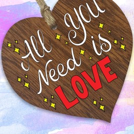 All You Need Is Love - Hanging Wooden Heart Sign Plaque Thank you Gifts for Women - Dark Wood Hearts Signs, Thank You Gifts, Friendship Plaque, Best Friend Birthday