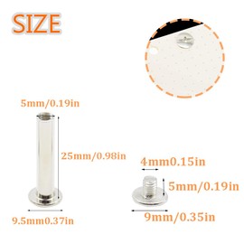 Hocansen 50 Set Chicago Screws M5x25mm Leather Screw Nail Rivet Chicago Bolts Button Metal Binding Screws Posts Round Flat Head Stud Screw for Leather Craft and Bookbinding (M5*25mm/ZBD)