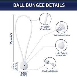 Nicoone 100 PCS Bungee Cords with Balls,6 Inch Marquee Toggles Heavy Duty,Elastic Ties Bungee Ties for Camping Tent Canopy Curtain (White 100PCS)