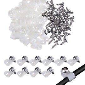 VIPMOON 100pcs 1/4 Inch R-Type Clips Clamp with 100 Pieces Stainless Steel Screws for Indoor Outdoor Electrical Wire Organizer Nylon R-type Cable Clamp Wire Cable Wall Clips White
