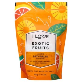 I Love Exotic Fruits Scented Bath Salts, With 99% Naturally Derived Ingredients Including ACB Bio-Water Bamboo, Lightly Fragranced Leaving Skin Feeling Silky & Smooth, Vegan-Friendly 17.64 oz