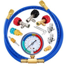 R134a Refrigerant Recharging Hose with Gauge, A/C R134A Refrigerator Freon Recharge Kit with Bullet Piercing Valves, R134a R12 R22 Can Tap Valves, R134a Quick Coupler