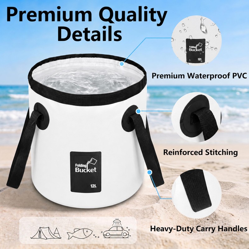 3.2 Gallon Collapsible Bucket with Handle, Foldable Water Bucket for