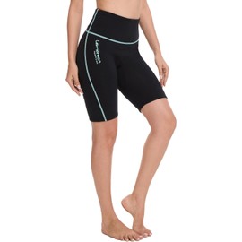 Lemorecn Wetsuit Shorts for Women 2mm Super Stretchy Neoprene Swim Shorts for Diving Surfing Swimming Snorkeling Diving Kayaking Water Sports (UK1026-Black-Green-3XL)