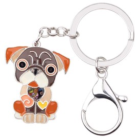 DOWAY Cute Enamel Keyring Pets Bulldog Animals Key Ring Dog Gifts for Women Girls Animal Lovers, brown, M