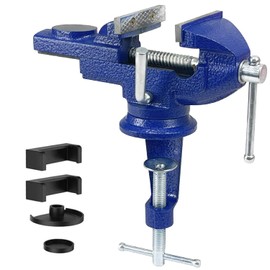 Sutekus Home Vise Clamp-On Vise Heavy Duty Bench Vise Universal Table Vise 360°Swivel Base Work Bench Vise for Woodworking, Cutting Conduit, Drilling, Metalworking (3" Blue)