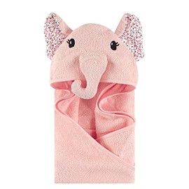 Little Treasure Unisex Baby Cotton Animal Face Hooded Towel, Floral Elephant, One Size