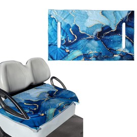 WIRESTER Universal Golf Cart Seat Cover, Comfortable Golf Cart Seat Towel Blanket 52 x 32 Inches, Suitable for EZGO Yamaha 2-Person Seats Club Cars - Marble Gold and Blue