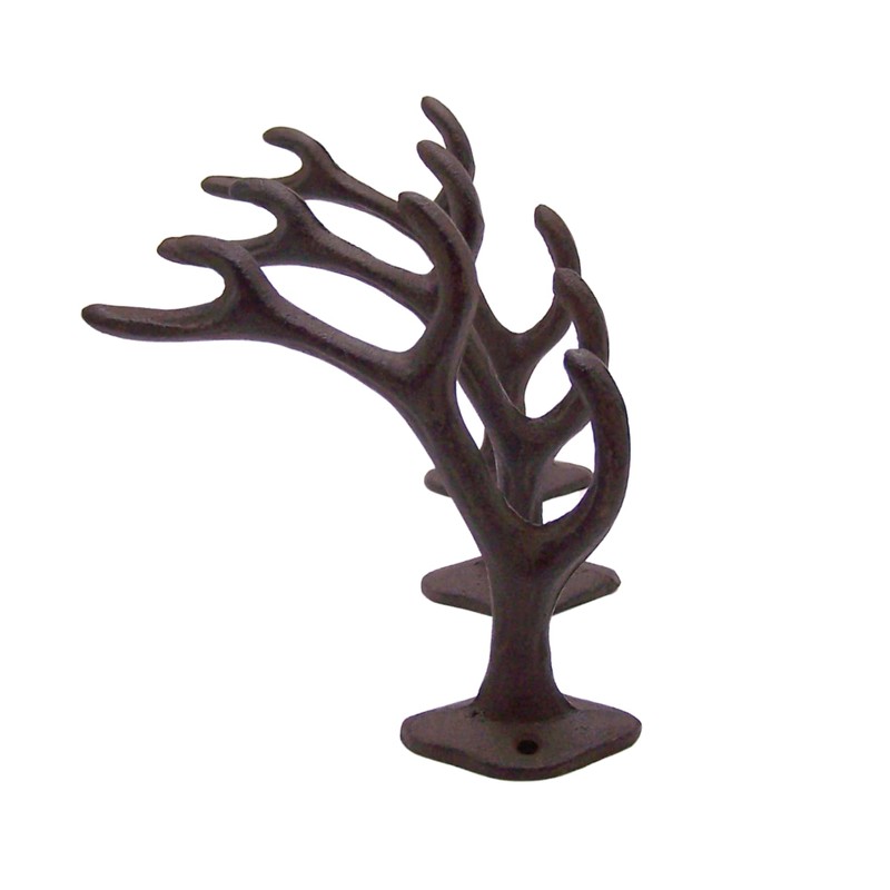 Rustic 4-Point Deer Antler Cast Iron Wall Hook 5.6 Inch