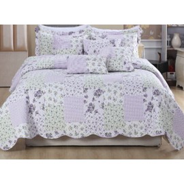 PRIME LINENS Luxury Quilted Patchwork Bedspread Bed Throw 3 Piece Bedding Set Includes Comforter & 2 Pillow Shams Floral Design Coverlet Embroidered (Province, Single)
