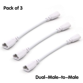 T5 T8 LED Tube Connector Cable Wire 8 inch Double Male to Male End Extension Cord for Integrated LED Fluorescent Tube Light Bulb Lamp Holder Socket(3-Pack 3Pin Male)