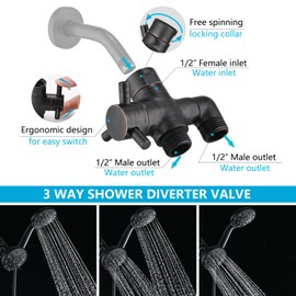 PDPBath Brass 3 Way Shower Arm Diverter Valve for Handheld Shower Head and Fixed Shower Head, G1/2 Universal Connection - Oil Rubbed Bronze