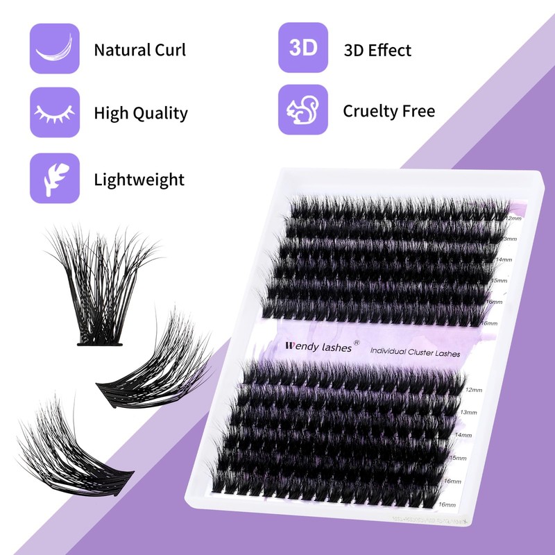 Individual Eyelashes 3D 60+80D 12-16mm D Curl Mixed Natural Cluster