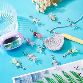 Pandahall 8Pcs Alloy Hollow Angel Wing Charms Glass Pearl Bead Fairy Wing Keychain Pendant Angel Feather Flower Cap Dangle Charms with Lobster Clasps for DIY Necklace Bracelet Jewelry Making