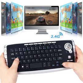 Mini Ergonomic Keyboard Trackball Air Mouse 1200dpi Function TV 2.4G Wireless Keyboard with trackball Mouse Keyboartd Combo for Lapotp PC TV Remote Controller HTPC (Silver)