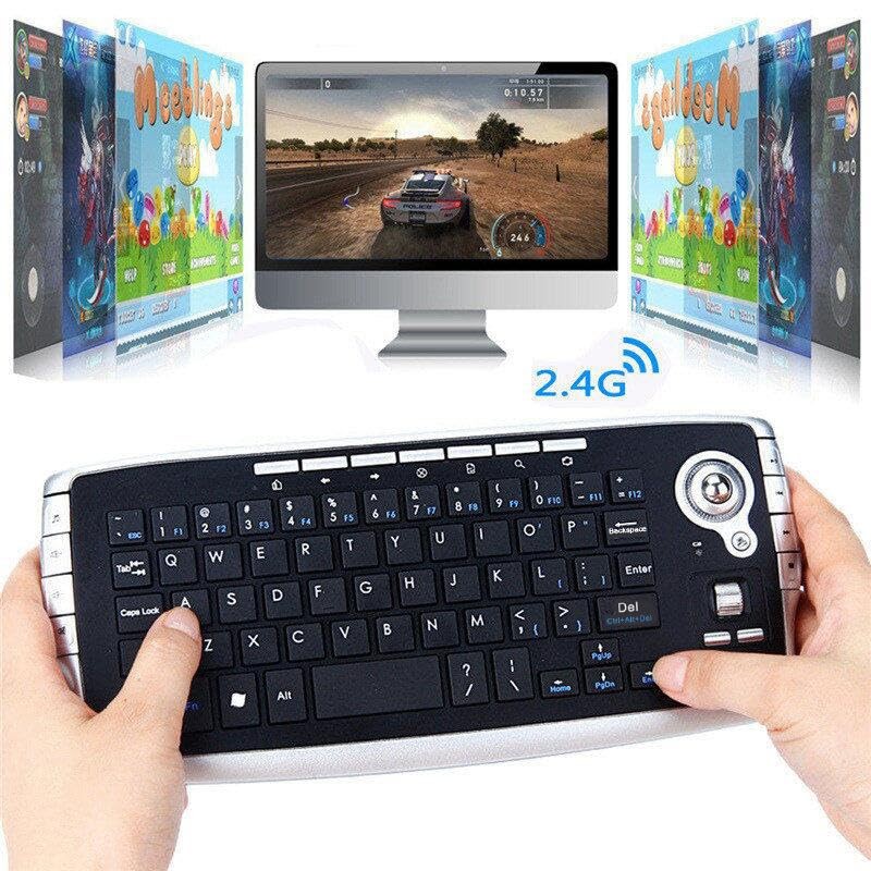Mini Ergonomic Keyboard Trackball Air Mouse 1200dpi Function TV 2.4G