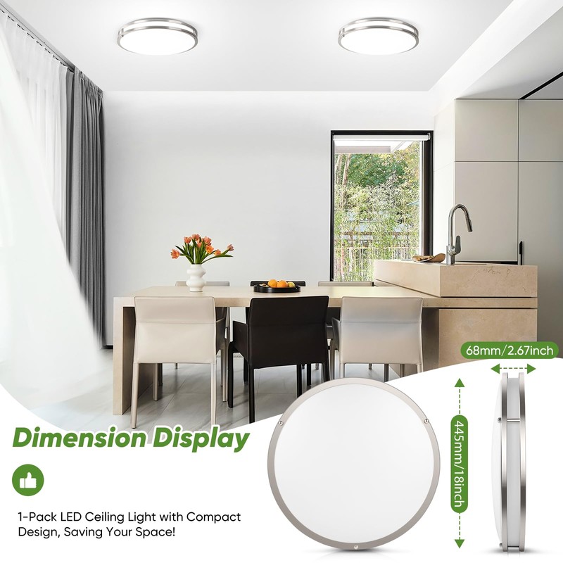 TOBUSA 18inch LED Flush Mount Ceiling Light, 50W 5600lm Bright