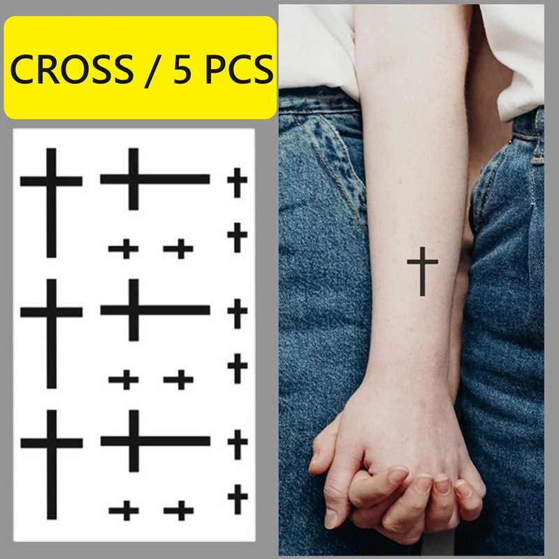 5 PCS Cross Temporary Tattoos, Semi-Permanent Tattoo, Water-Resistant Temp Tattoo