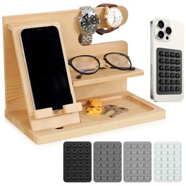 NUHEXRY Regalo para Mujer y Hombre,Organizador de Escritorio,4Pcs Ventosas para Celular, Soporte Teléfono con Ventosa,Anteojos,Relojes,Cartera,Accesorios,Apto para la Oficina (Color Madera)