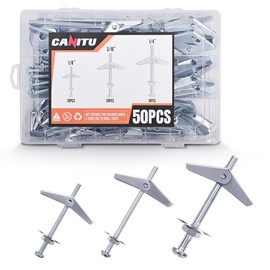 Canitu 50Pcs Toggle Bolt and Wing Nut Kit,1/8 Inch, 3/16Inch, 1/4Inch Butterfly Toggle Drywall Anchors Screws Assortment Kit with Hex Nuts,Washers for Hanging Hollow Walls & More