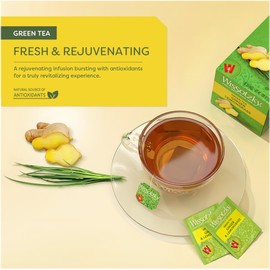 Wissotzky Ginger & Lemongrass Green Tea, 20 Tea Bags | Antioxidant Rich | Invigorating Blend | Lemon Ginger Green Tea Bags