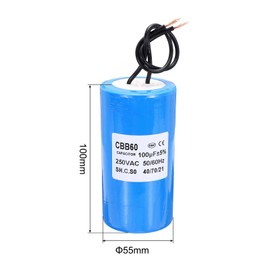 PATIKIL CBB60 100uf Running Capacitor,1Pcs AC 250V 2 Wires 50/60Hz Cylinder Blue 100x55mm for Water Pumps, Washing Machines Motor Start