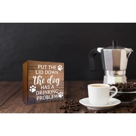 Mtrgdn Rustic Brown Wooden Box Sign - Dog Themed Wall Art - Funny Gifts for Home, Bathroom Shelf Decor