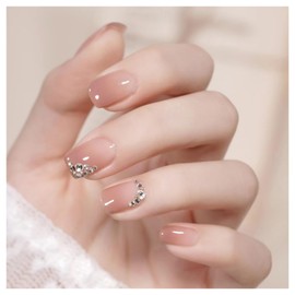 SEMTIM Nail Tips, 24 Pieces, Medium, Short, Round False Nails, Short Nail Tip, Medium Long, Popular, Japanese Style, Cute, Simple, Stylish, Adult Ceremonies, School Entrance Ceremonies, Graduation