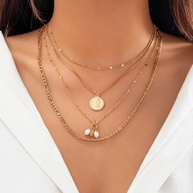 Gold Necklaces for Women Trendy Chain Necklaces Layered Gold Pearl Cross Diamond Charm Chain Necklace Simple Gold Jewelry Gift for Women B