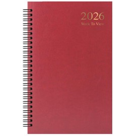 2026 A5 Week to View Diary - Wiro Bound Hardback Journal - Full Year Weekly Organiser Planner (Red 2026)