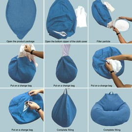 BAODBF Bean Bag Cover without Filling 100 x 120 cm for Bedroom, Living Room, Office, Blue