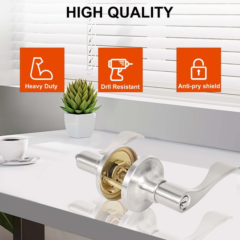 Brigligh High-Security Stainless Steel Door Handle with Lock and Key,