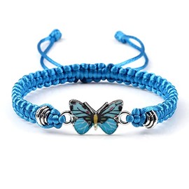 Always Believe in Yourself Butterfly Bracelets Adjustable Hand Woven String Bracelets for Women Men Teens Colorful Butterfly Charm Bracelets Couple Bracelets Inspirational Jewelry (Blue, One Size)