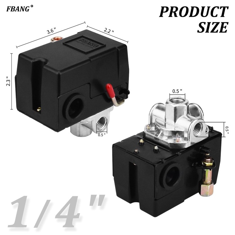 FBANG Air Compressor Pressure Switch Control Valve 95-125 PSI Horizontal