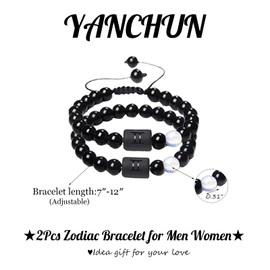 YANCHUN Stocking Stuffers Holiday Outfits for Women 2024 2Pcs Zodiac Bracelet for Women Men Natural Black Onyx Stone Constellation Sign Bracelet 12 Astrology Horoscope Bracelet Couple Bracelet